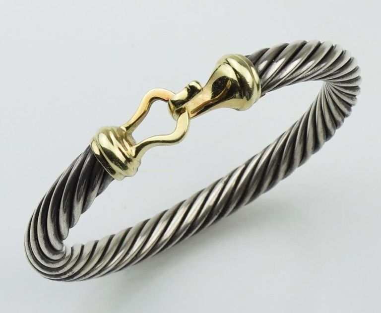 14k yellow gold and sterling silver cable bangle