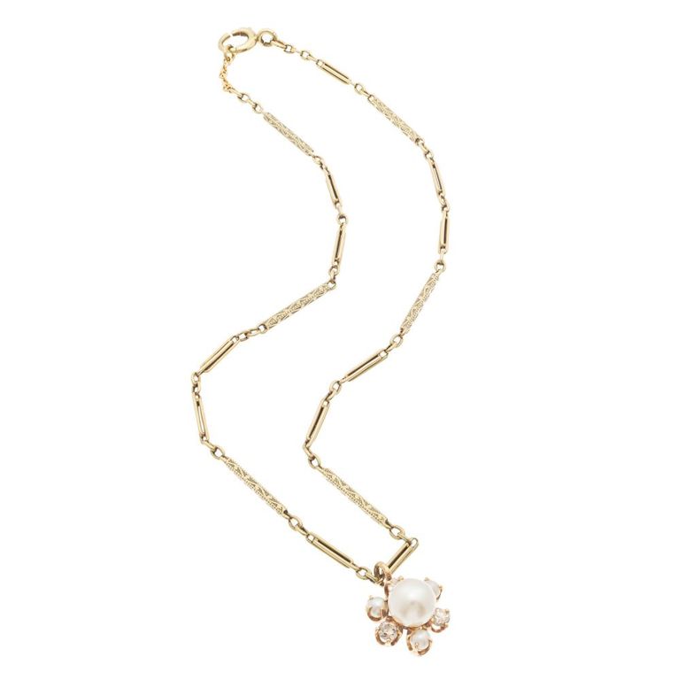 Edwardian 14k yellow gold diamond necklace