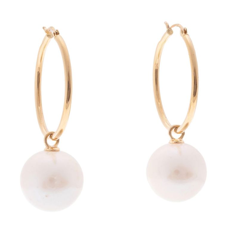 18k yellow gold hoop pearl earrings