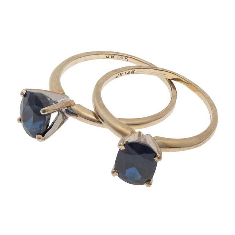 Pair of sapphire 14k white gold rings