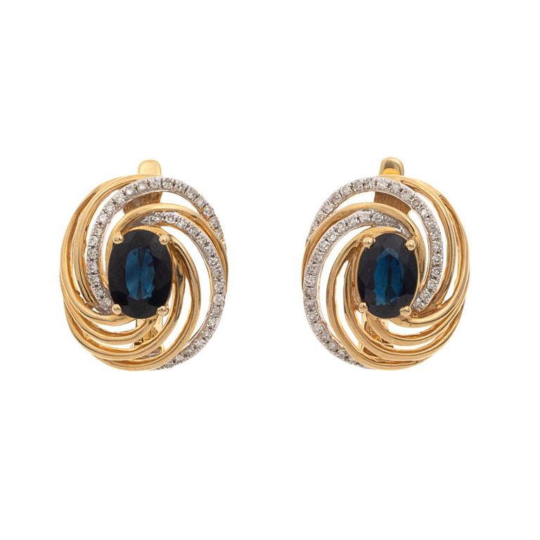 Sapphire diamond 14k yellow gold earrings