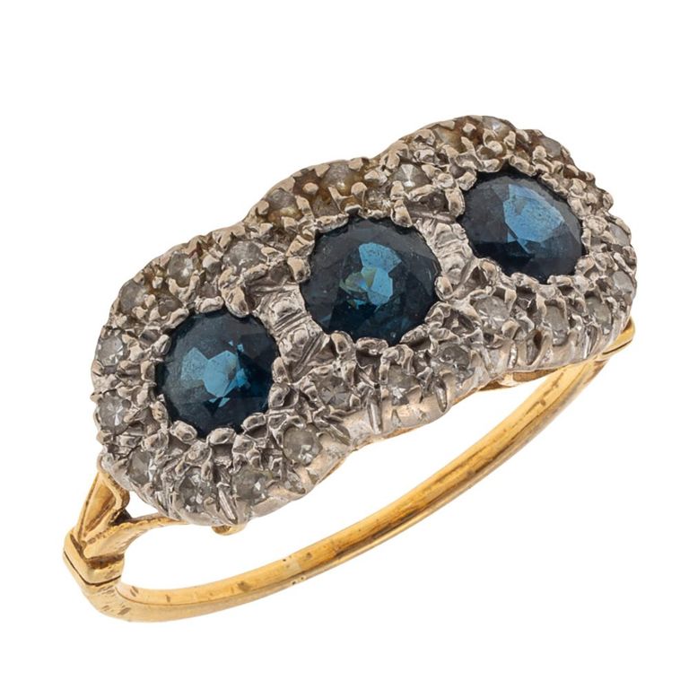 Sapphire diamond 18k yellow gold palladium ring