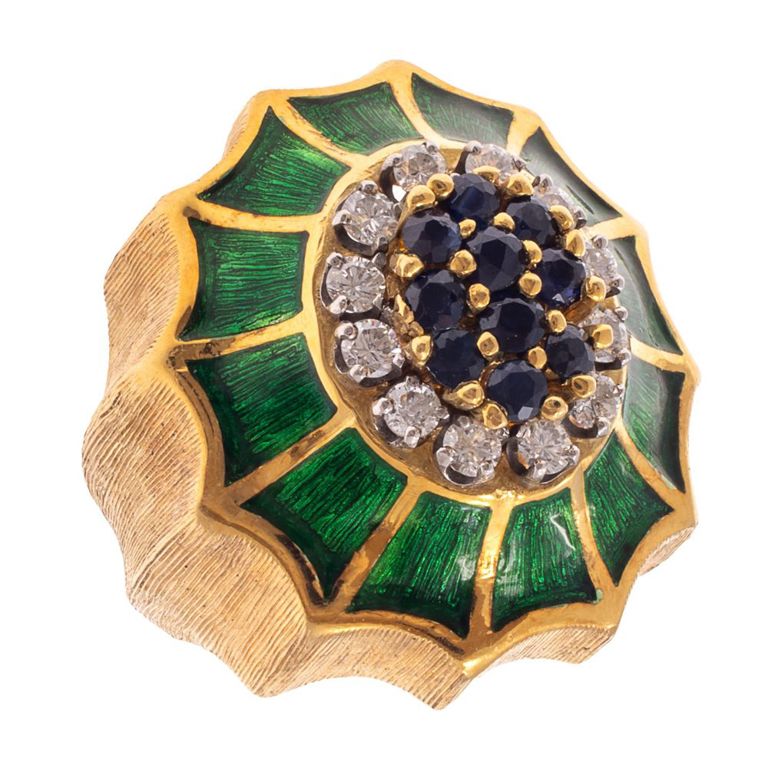 18k yellow gold and enamel diamond ring