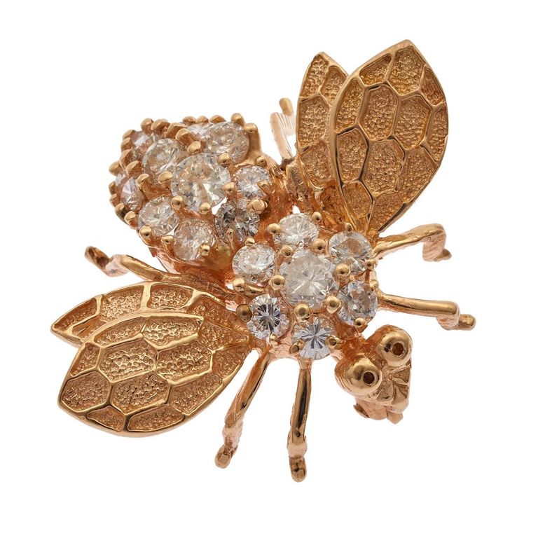 Diamond 14k yellow gold fly pin