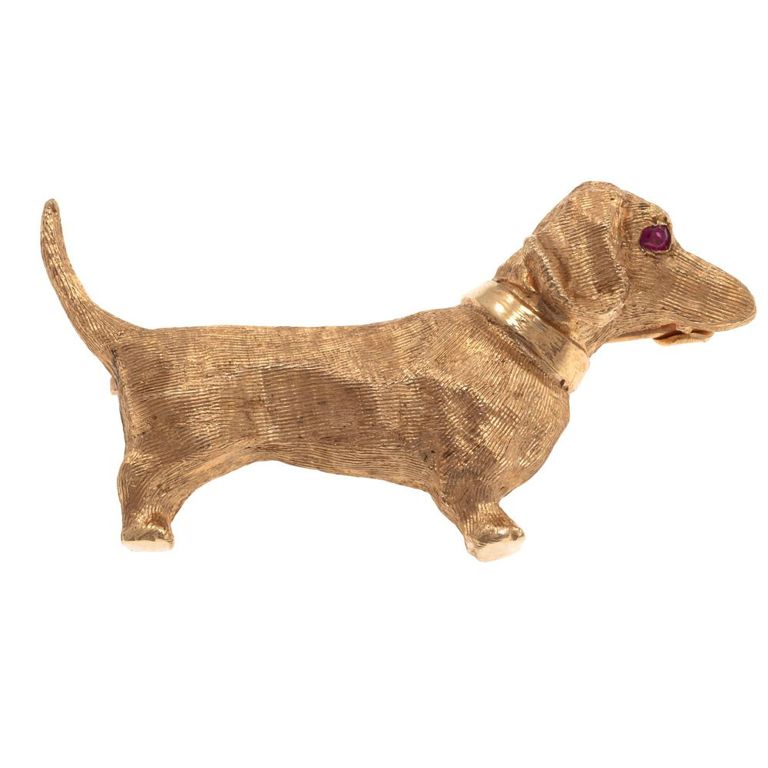 Ruby 14k yellow gold dachshund pin