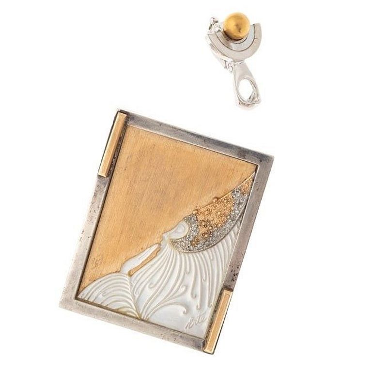 Erte diamond mother-of-pearl pin pendant