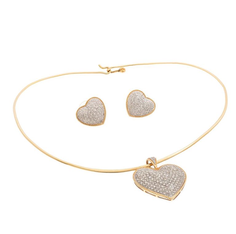 Diamond 14k yellow and white gold heart jewelry suite