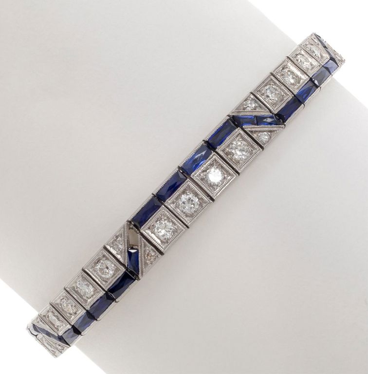 Art Deco diamond sapphire platinum bracelet