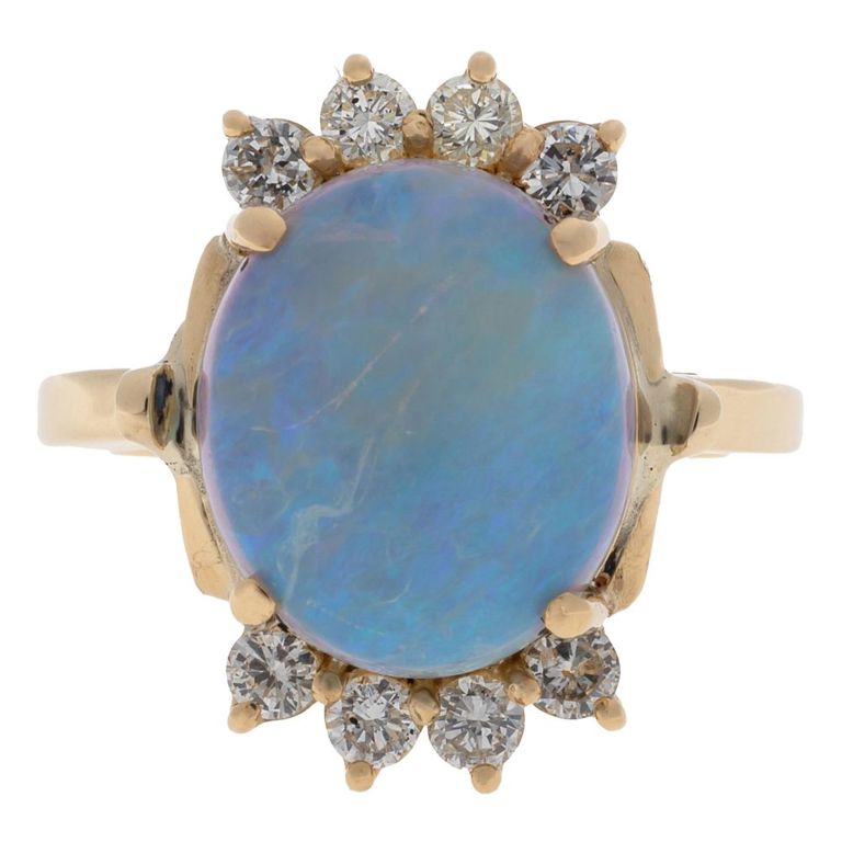 14k yellow gold opal and diamond ring