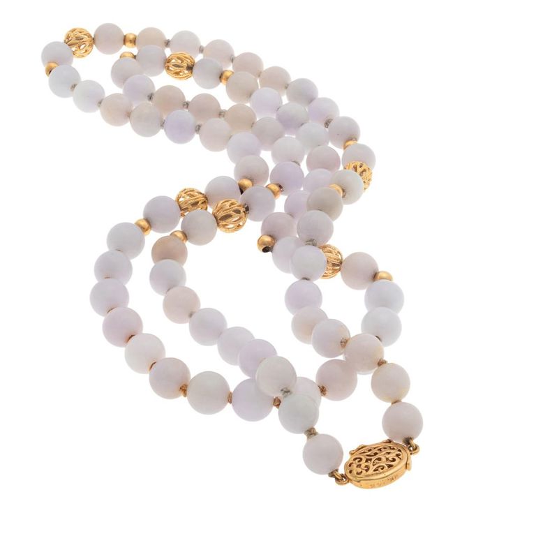 Lavender jade and 14k yellow gold necklace
