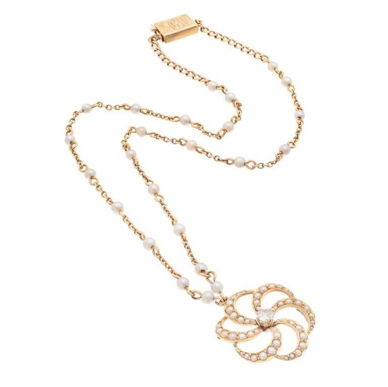 Victorian 14k yellow gold link diamond necklace