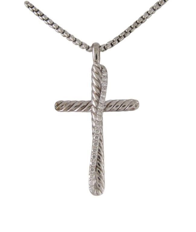 Sterling silver diamond cross necklace