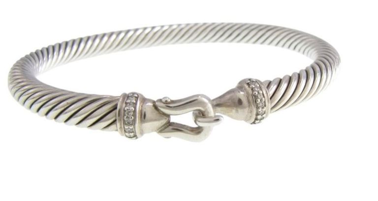 Sterling silver diamond buckle bracelet