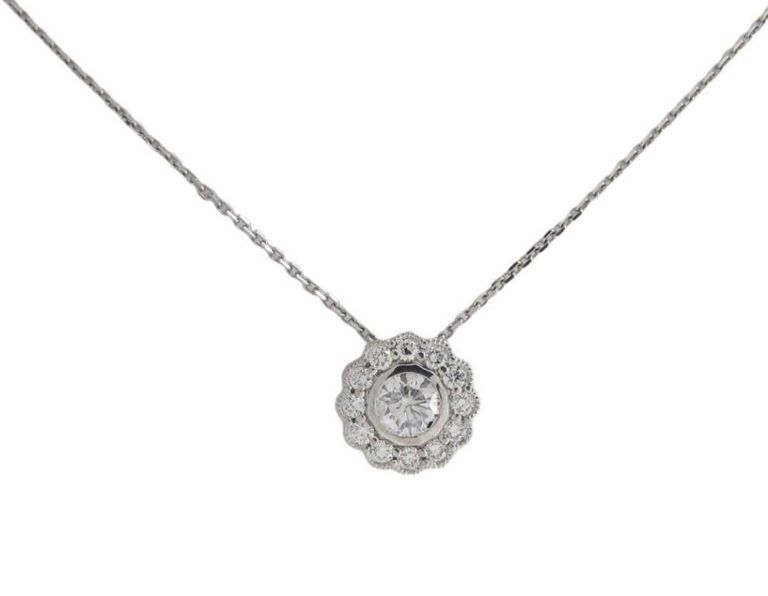 14k white gold diamond pendant necklace