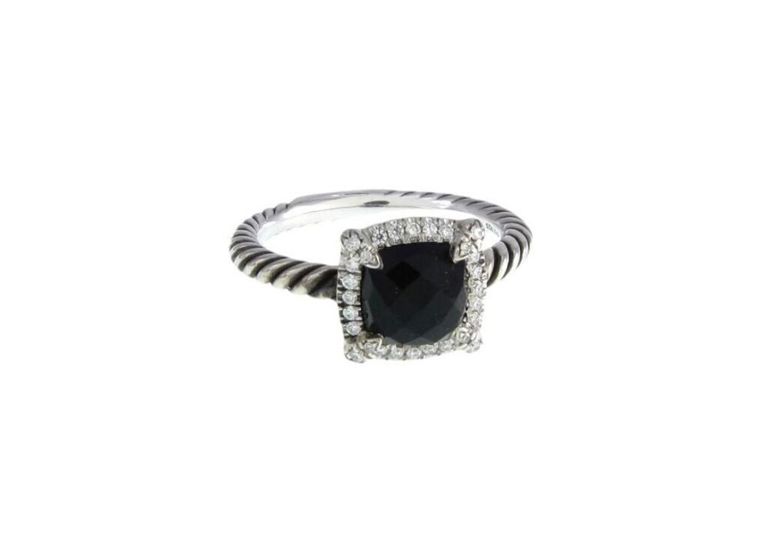 Sterling silver onyx diamond ring