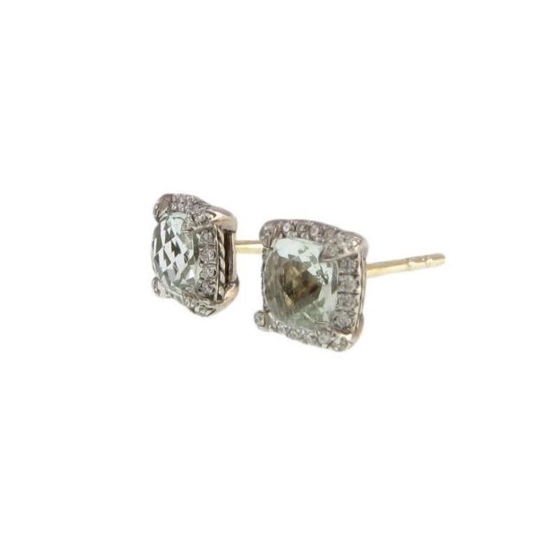 Sterling silver prasiolite diamond stud earrings