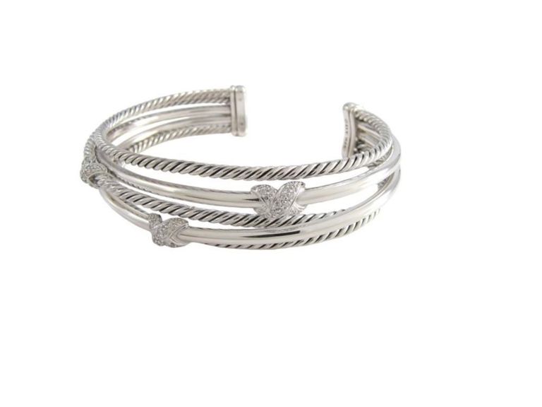 Sterling silver diamond X cuff bracelet
