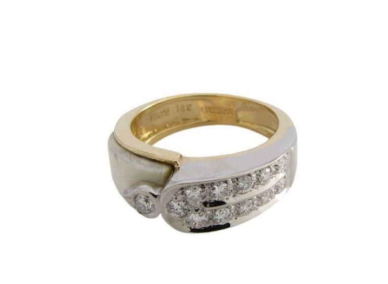 18k two-tone coral diamond ring