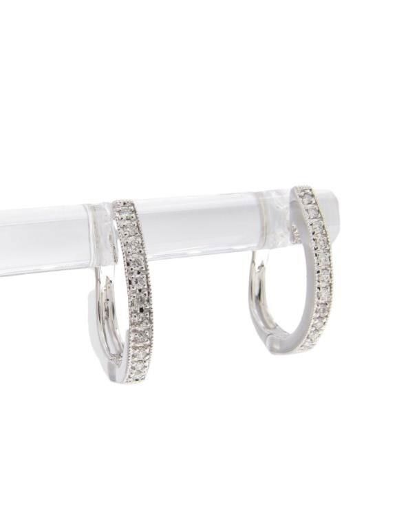 14k white gold diamond huggie earrings
