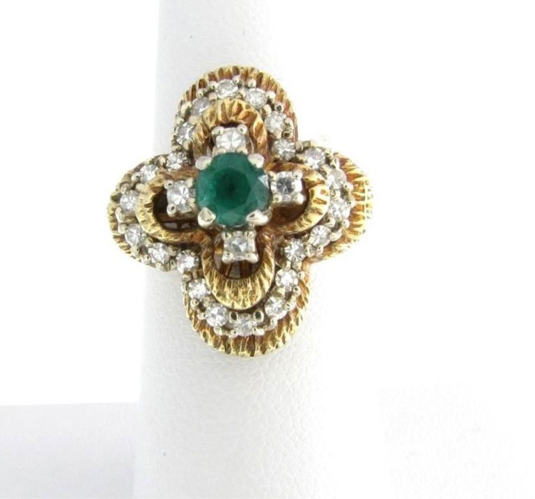14k yellow gold emerald diamond ring