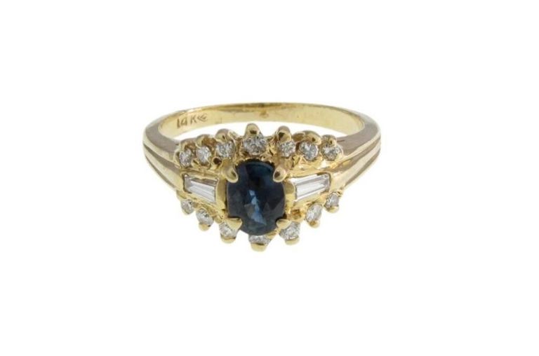 14k yellow gold sapphire diamond ring