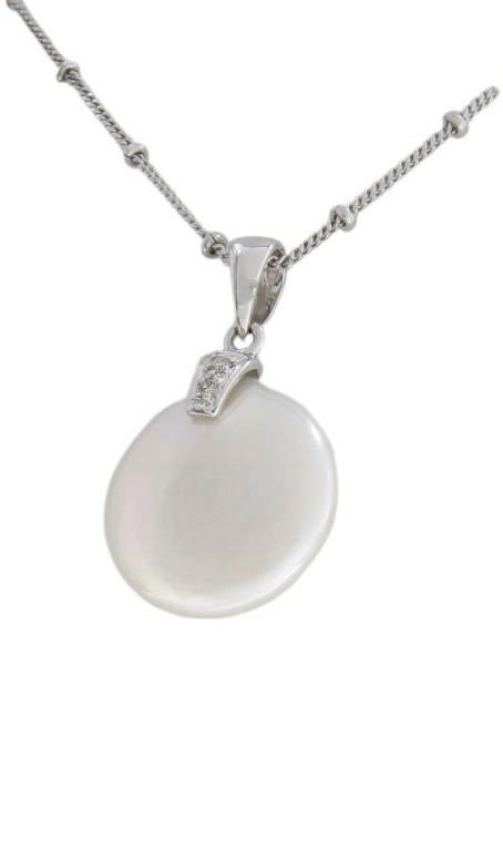 Sterling silver coin pearl pendant, rondelle chain