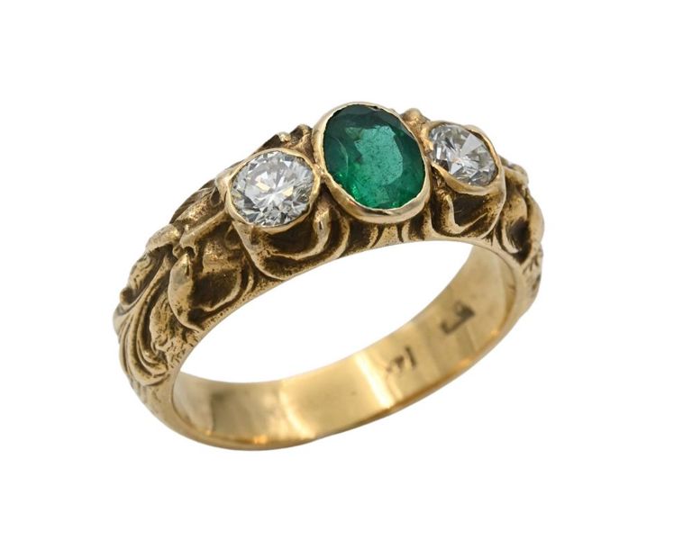14k yellow gold emerald and diamond ring