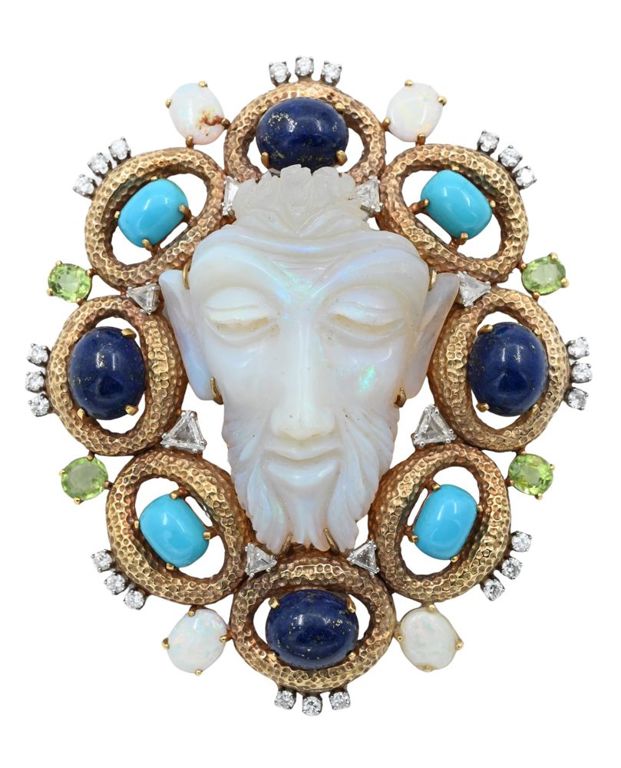 14k yellow gold gemstone brooch