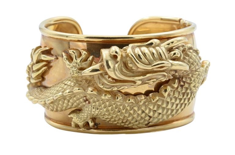 18k yellow gold dragon cuff bracelet