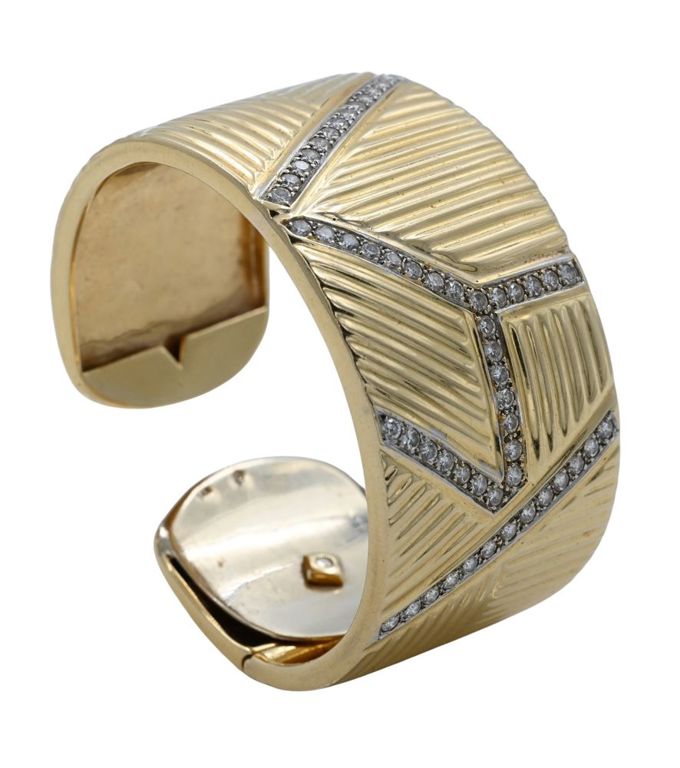 14k yellow gold diamond cuff bracelet