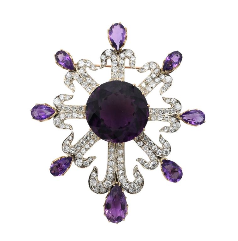14k yellow amethyst and diamond brooch/pendant