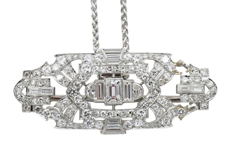 Platinum diamond brooch/pendant on 14k white gold necklace