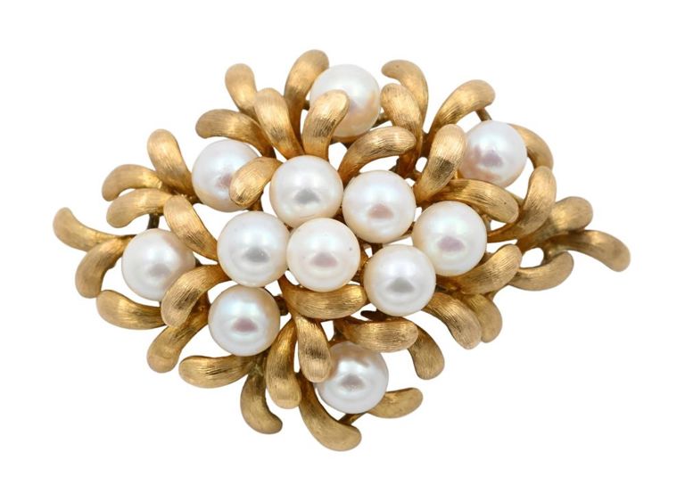 18k yellow gold pearl brooch