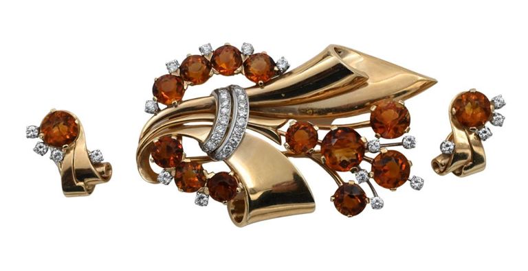 14k yellow gold diamond and amber jewelry set