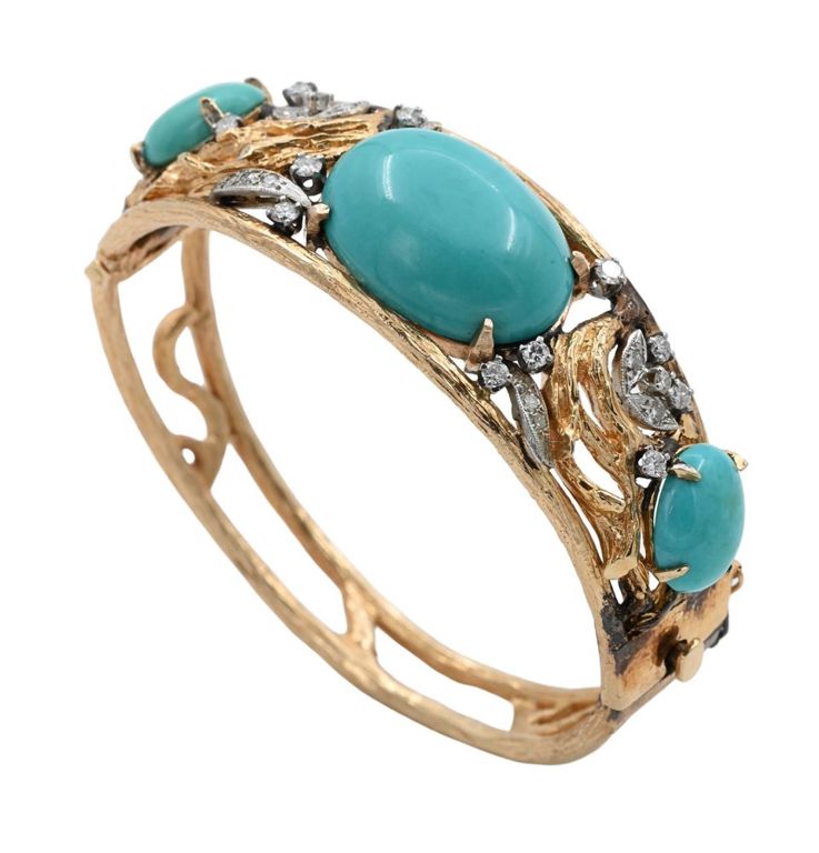 14k yellow gold turquoise and diamond bracelet