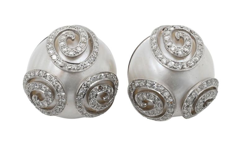 18k white gold and platinum pearl and diamond earrings