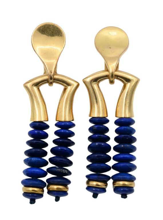 18k yellow gold lapis clip earrings