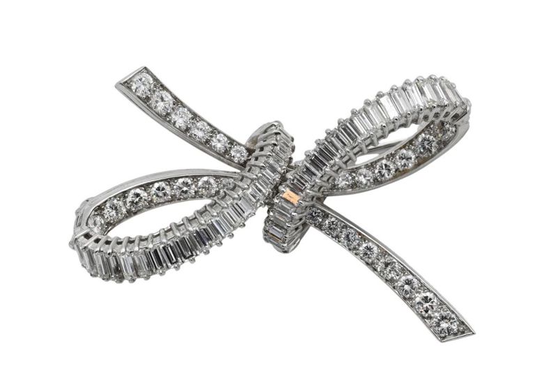 Platinum diamond bow brooch