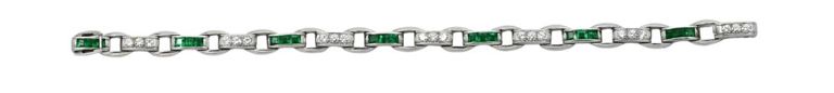 Platinum diamond and emerald bracelet