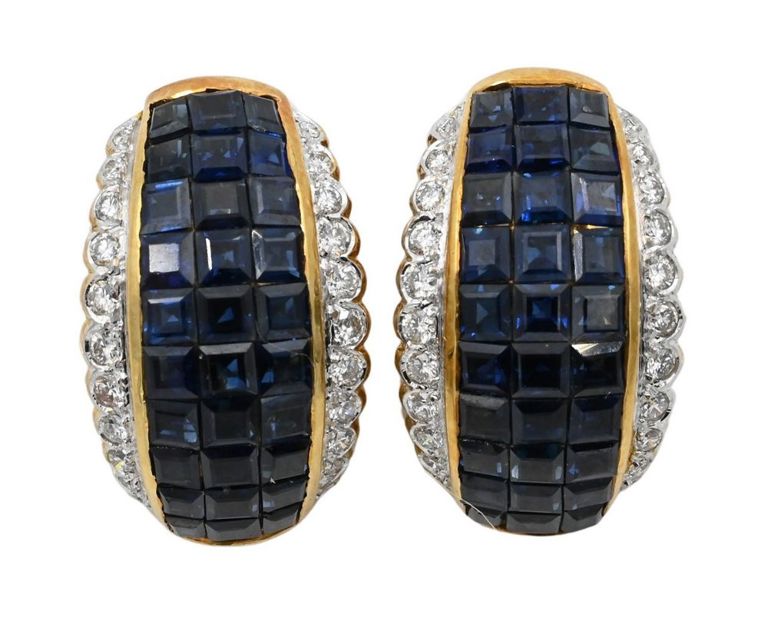 18k yellow gold sapphire and diamond earrings