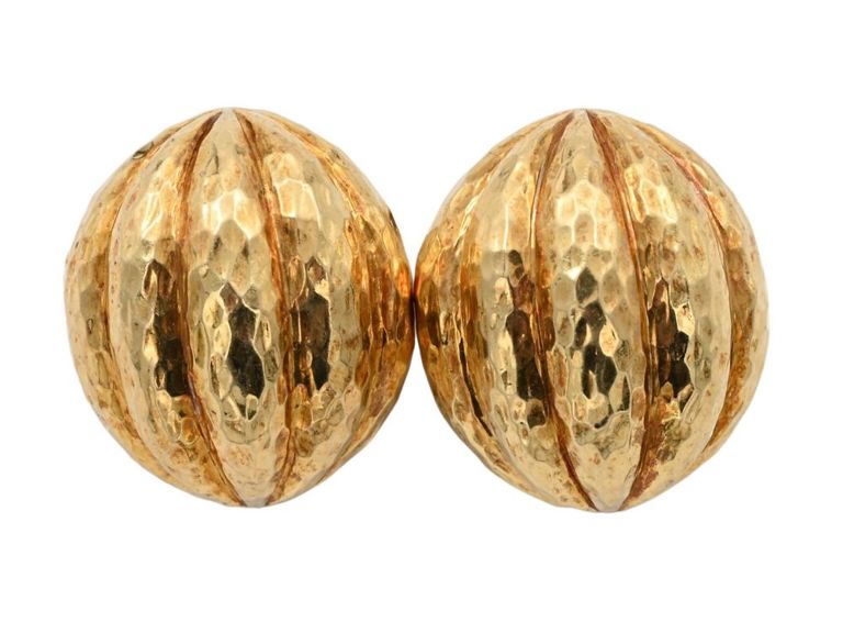 18k yellow gold hammered ribbed earrings