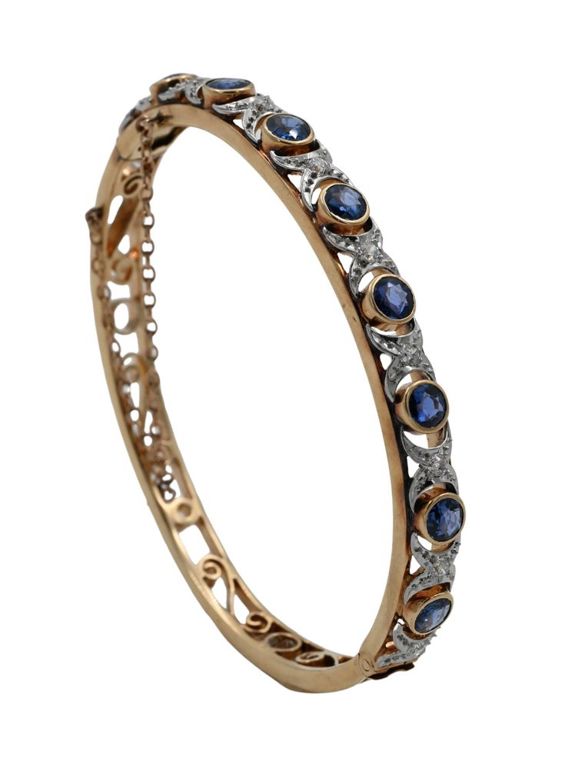 14k yellow gold tanzanite and diamond bangle bracelet