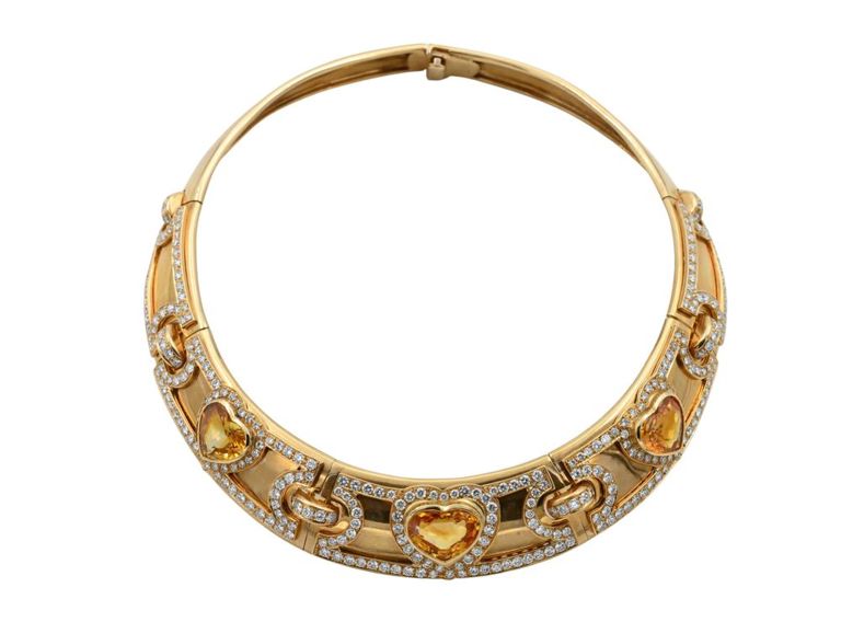 18k yellow gold sapphire and diamond choker necklace