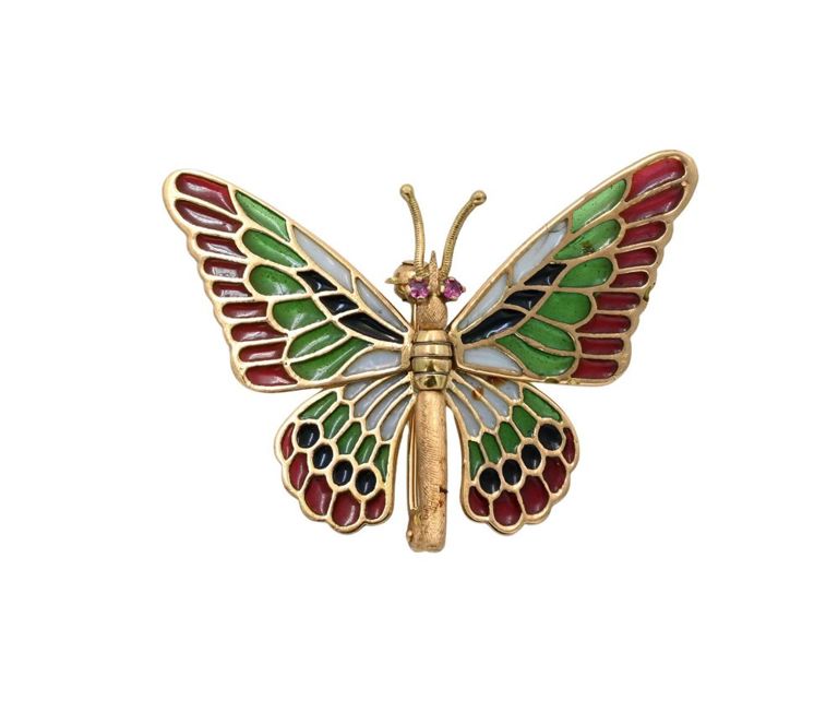 18k yellow gold ruby butterfly brooch