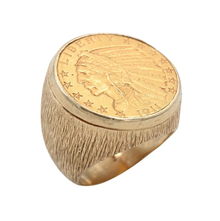 14k yellow gold coin ring
