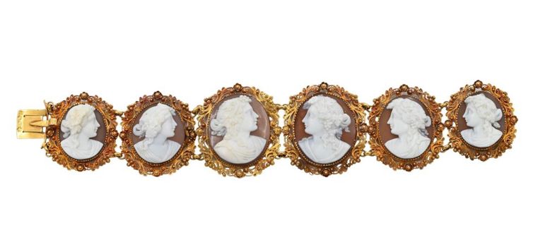 14k yellow gold stone cameo bracelet
