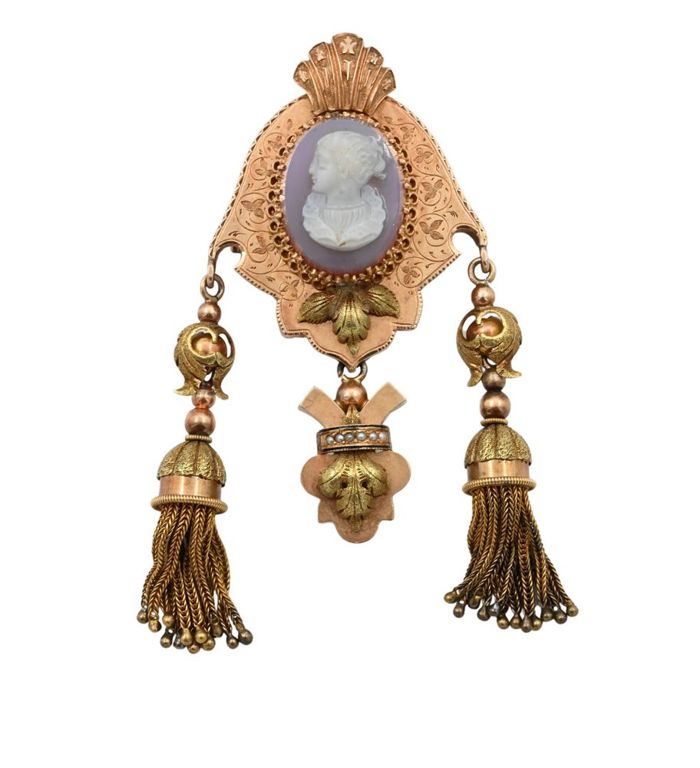 14k yellow gold stone cameo brooch/pendant
