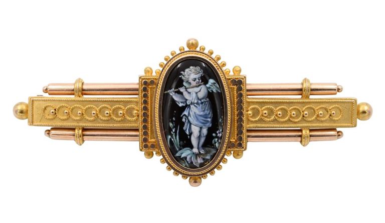14k yellow gold and enamel brooch