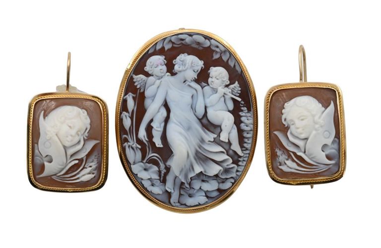 14k yellow gold shell cameo jewelry set