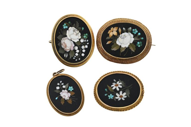14k yellow gold pietra dura jewelry set